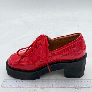 Red Lace-up Chunky Low Block Heel Loafers Close Round Toe Casual Pumps Shoes